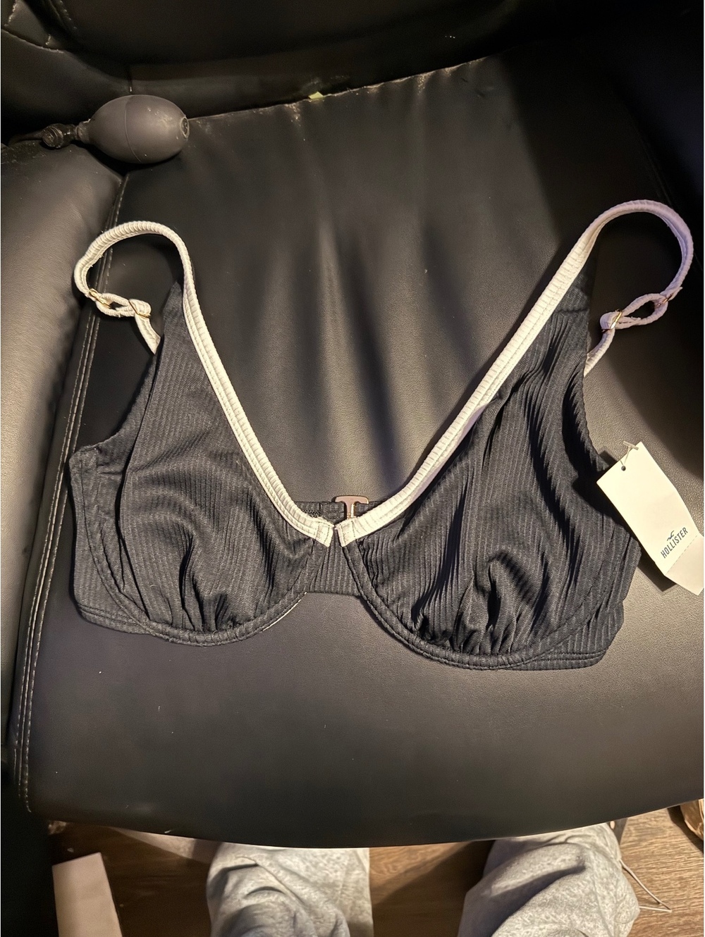 Hollister Black Ribbed Bra with White Trim, Size Small, New with Tags